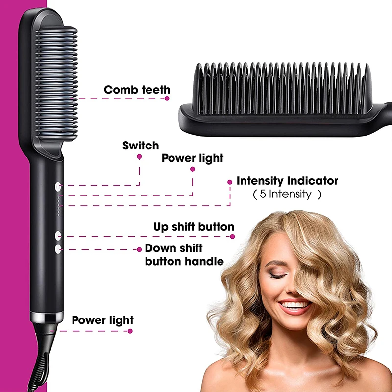 High Quality Electric Straighten Hair Brush Professional Curler Straightener Comb Fashion Fast Heating Ceramic Hair Straightener 3