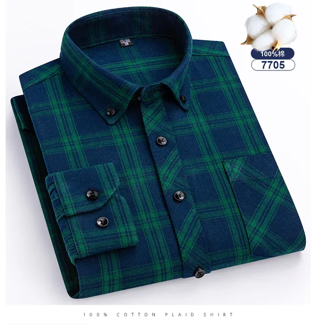 Camisa de flanela xadrez masculina, manga comprida, bolso duplo, casual,  estilo inglês, cheque, conforto, roupa macia
