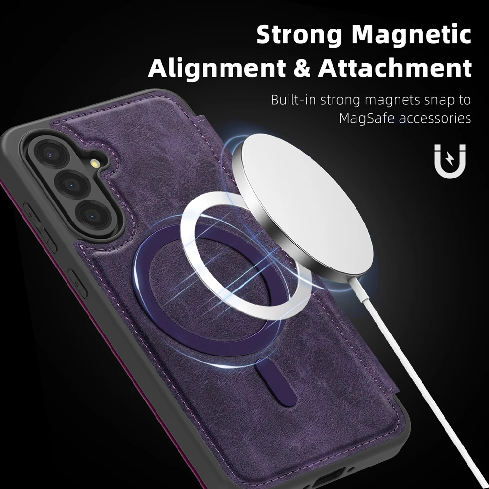 Enhanced Wireless Charging Leather Flip Case with Card Pockets and Magnetic Closure