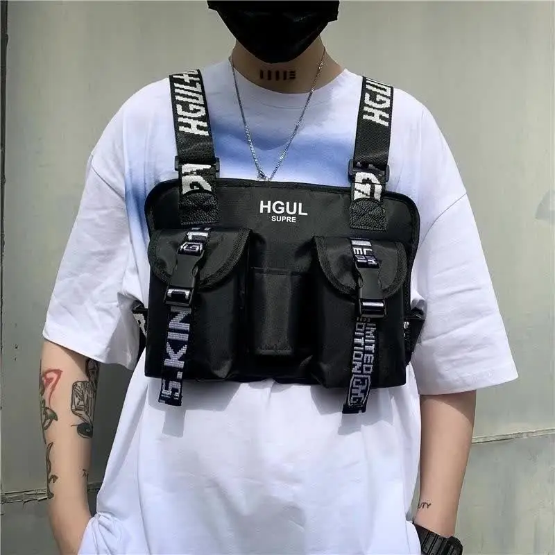 Mochila Unisex Para El Pecho, Estilo Hip Hop, Bolso Cruzado A La Moda Para Viajes, Senderismo, Deportes Al Aire última Intervensión, Negro, Hipop