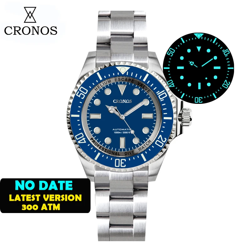 Cronos Automatic Deep Diving Men Watch No Date Stainless Steel 3000