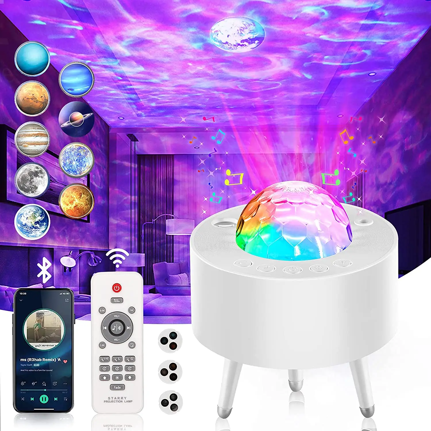 

LED Planet Galaxy Projector Laser Night Light Ocean Wave Star Projector Lamp Bedroom Decoration Bluetooth Speaker Gift Christmas