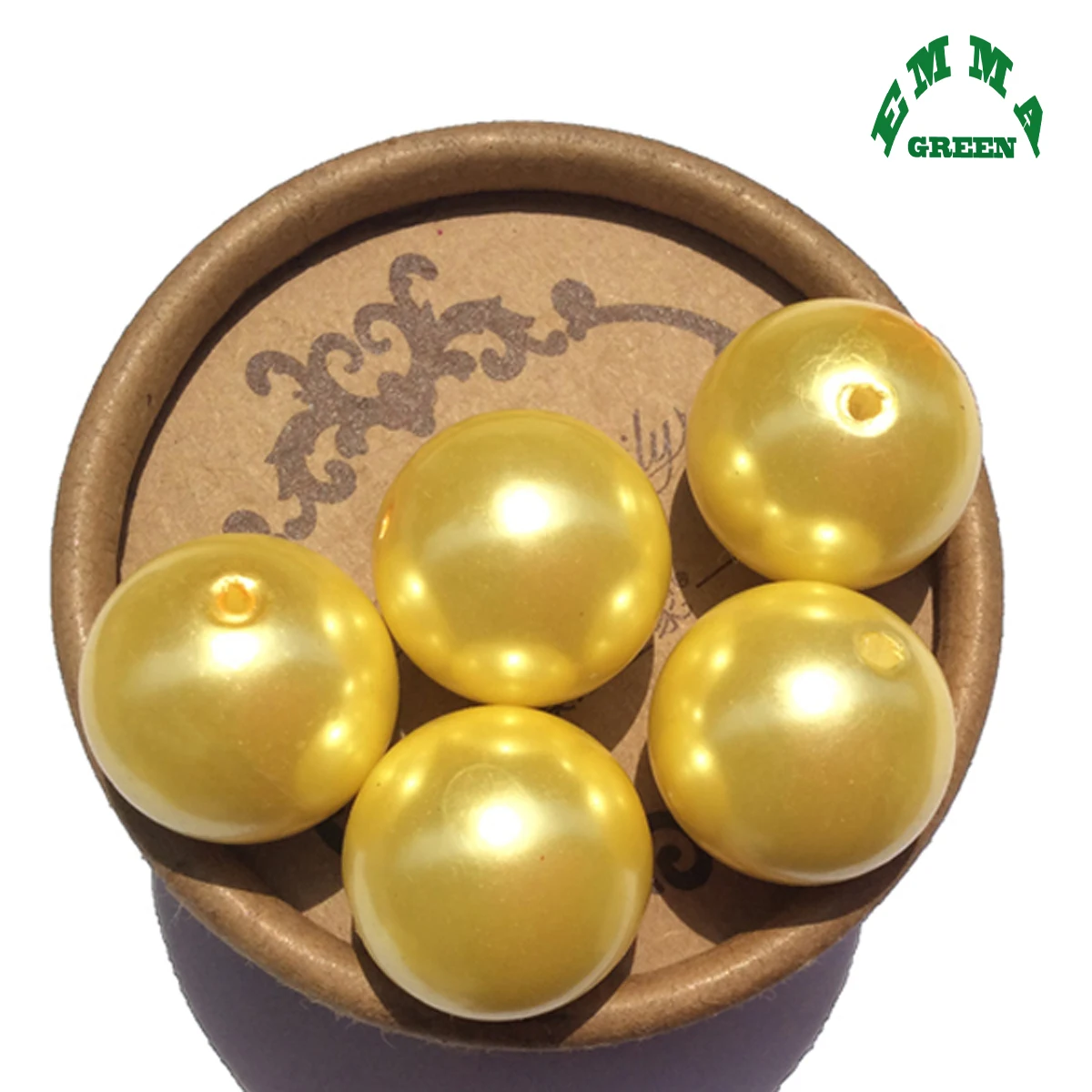 Chunky Pearl Beads for Kids Necklace Making A02 Light Yellow Colorful Acrylic ABS Pearls with Hole Loose Round Bubblegum Beads