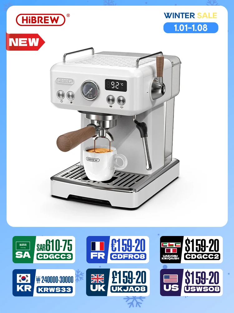 Coffee Maker Espresso Maker HiBREW Semi Automatic Espresso Coffee Machine DIY Function 20Bar Pressuer Temperature Adjustable For Cappuccino & Latte H10plus