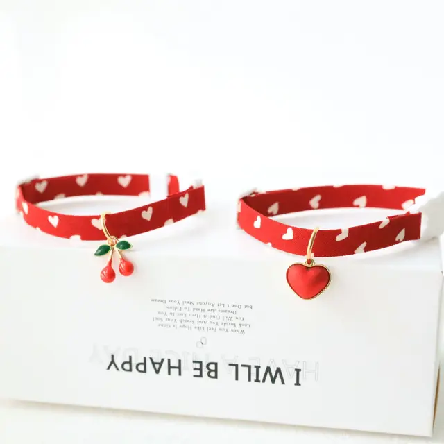 18-48 CM Small Cat Necklace Neck Collar Safety Breakaway Heart shape Dog Tie Adjustable Strap for Puppy Kittens collar with bell 2