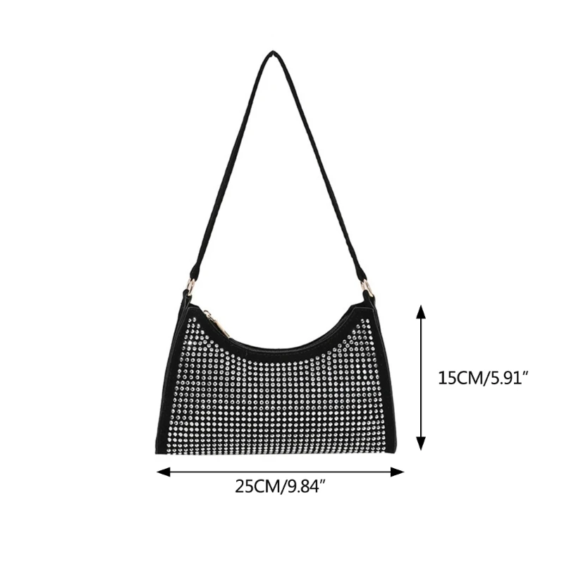 Sophisticated Diamond-studded Underarm Bag Fashionable Shoulder Purse for Women E74B