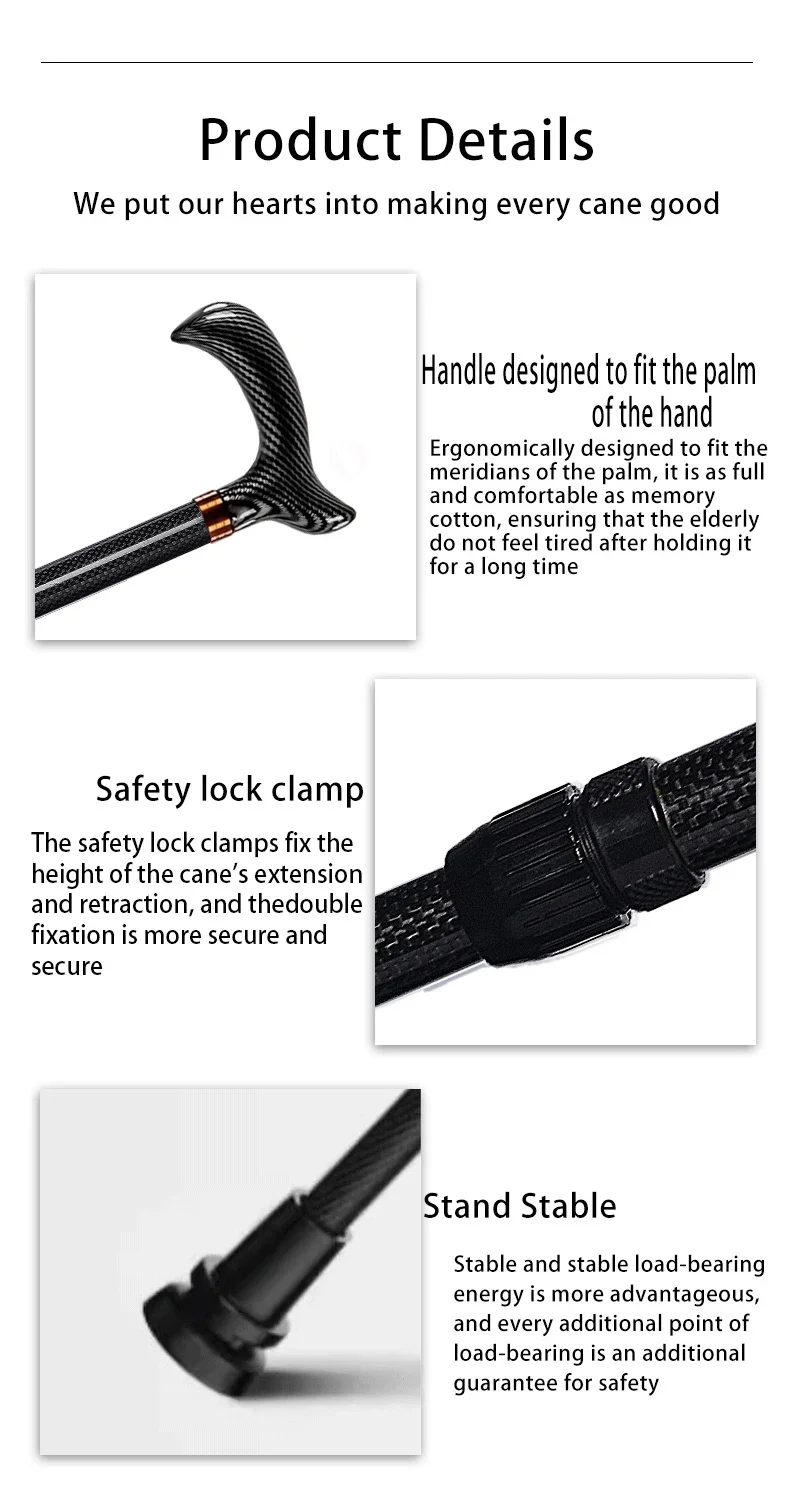 Ultra-light carbon fiber telescopic cane, hiking pole, walking stick, assisting walking during hiking, anti-slip and fall-proof 4