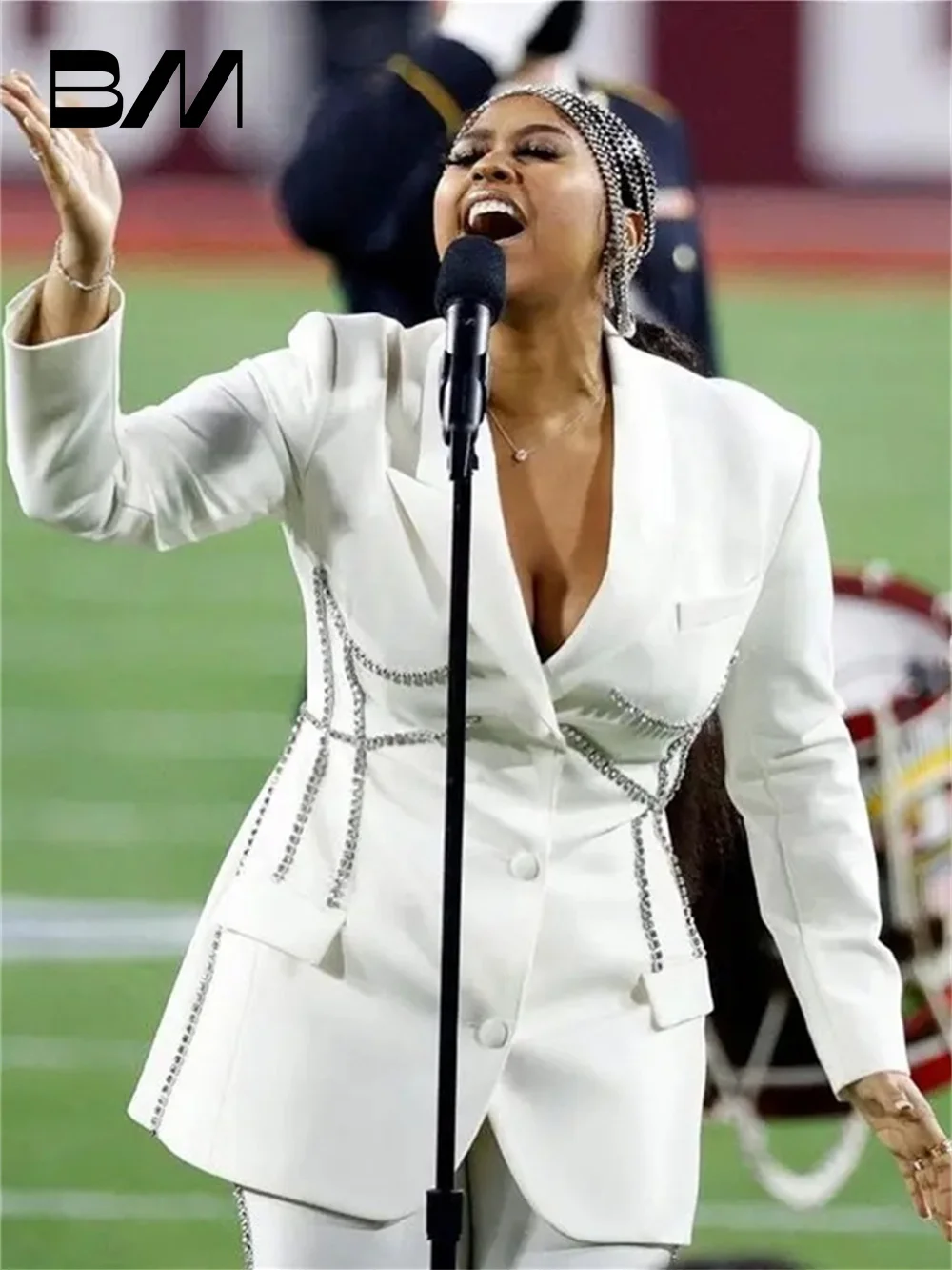 Luxurious White Beads Women Power Jacket Suits Vintage Peaked Lapel Blazer Flare Pants Celebrity Formal Gown  Custom Made