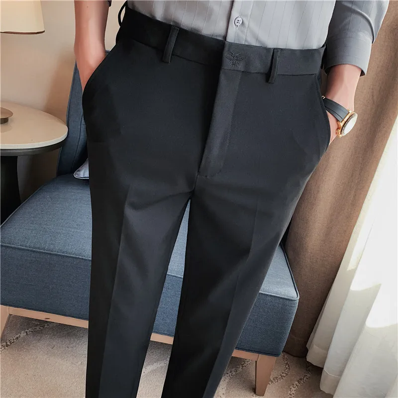 Autumn Mens Fashion Embroidered Trousers Korean Business Dress Solid Suit Pant Formal Office Social Slim Fit Casual Suit Pants business pants suit pants men pants