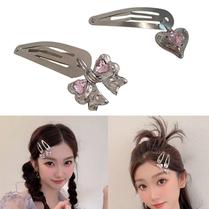 

Cool Bangs Clips with Crystal Women Kid Hairgrip Pink Headdress Barrettes Accessories Sweet Y2K Girls Hairpins