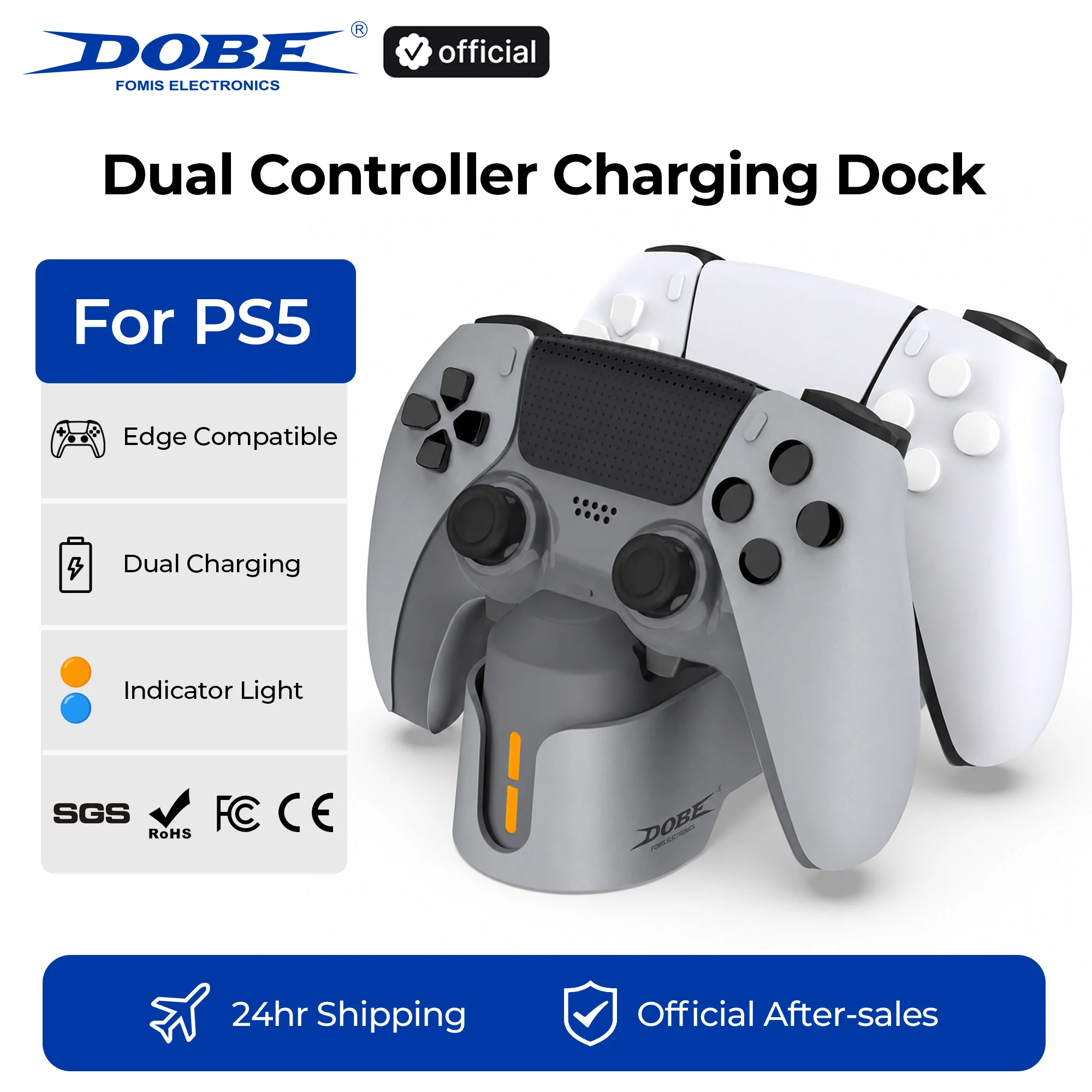 DOBE PS5 컨트롤러용 듀얼 충전 독 | LED 표시등이 있는 PS5 컨트롤러용 충전 스테이션, 접촉식, 공식 스토어