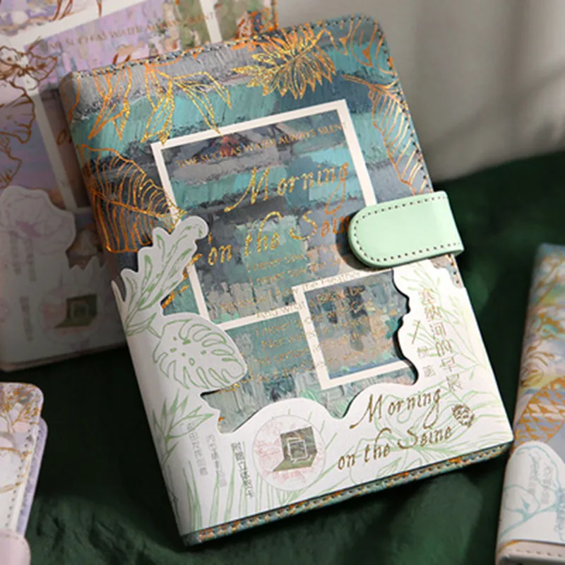 한국 창조적 인 기사 문학 하드 커버 노트북 학생 꽃 컬러 페이지 메모장 모네 오일 페인트 휴대용 일기 책 