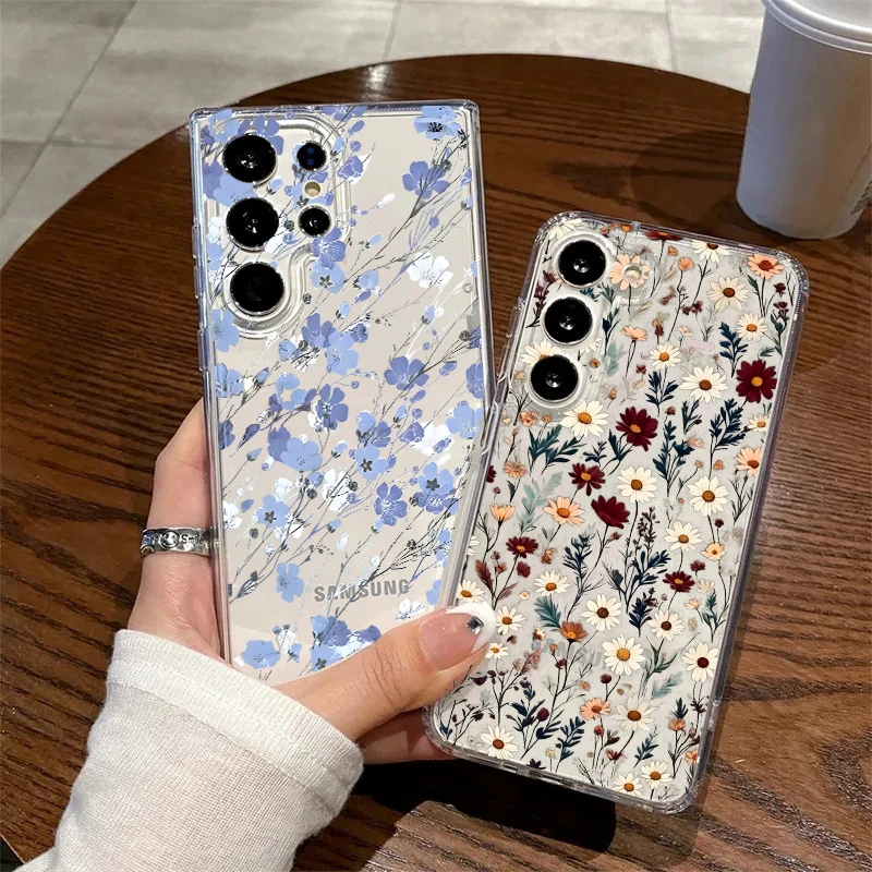 Chic Daisy Blue Flower Clear Phone Case