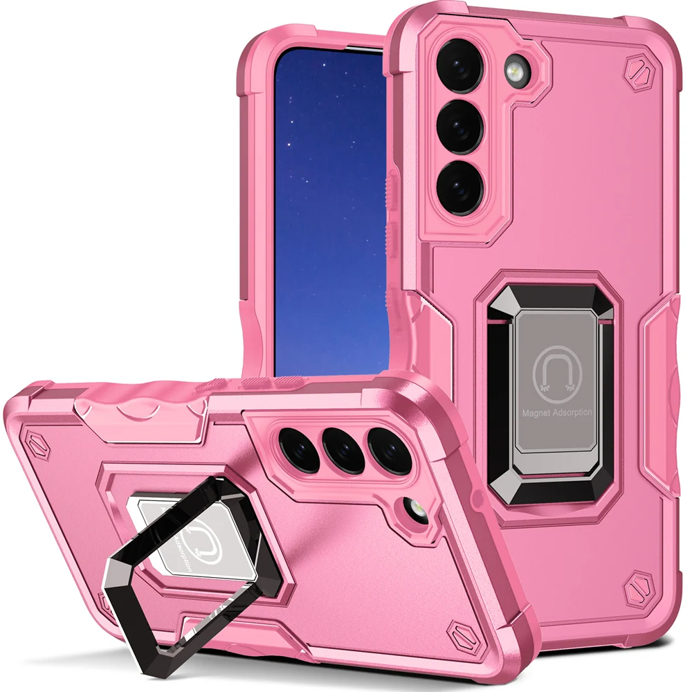 KEYSION Shockproof Armor Case for Samsung S22 Ultra 5G S22+ Silicone+PC Ring Stand Phone Back Cover for Galaxy S21+ Plus_voghion.com