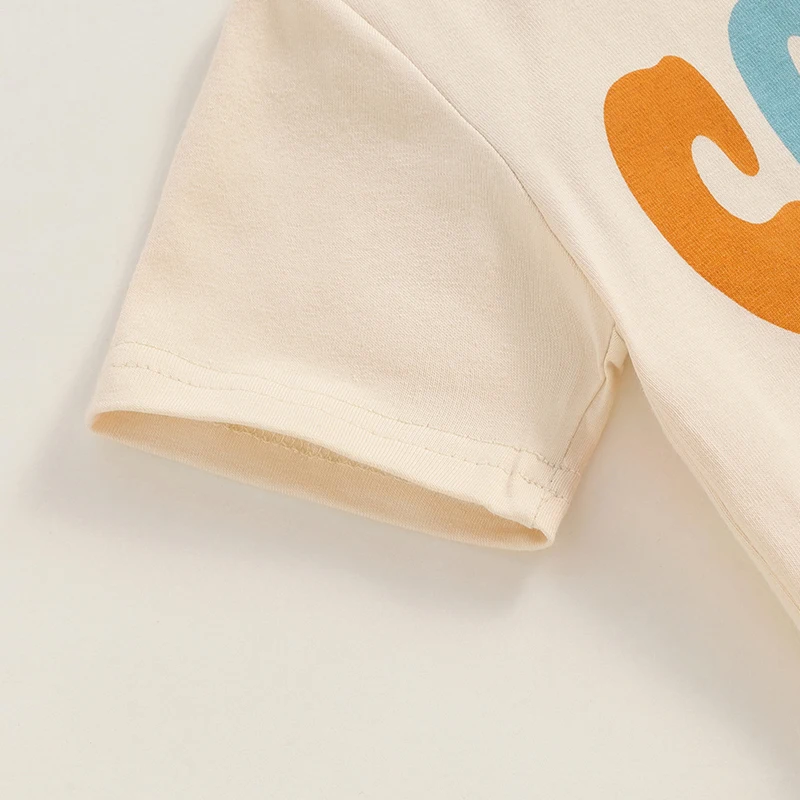 

Toddler Baby Boy Summer Short Sleeve T-Shirt Letter Print Elastic Pullover Tracksuit Outfit Clothes 2PCS Set