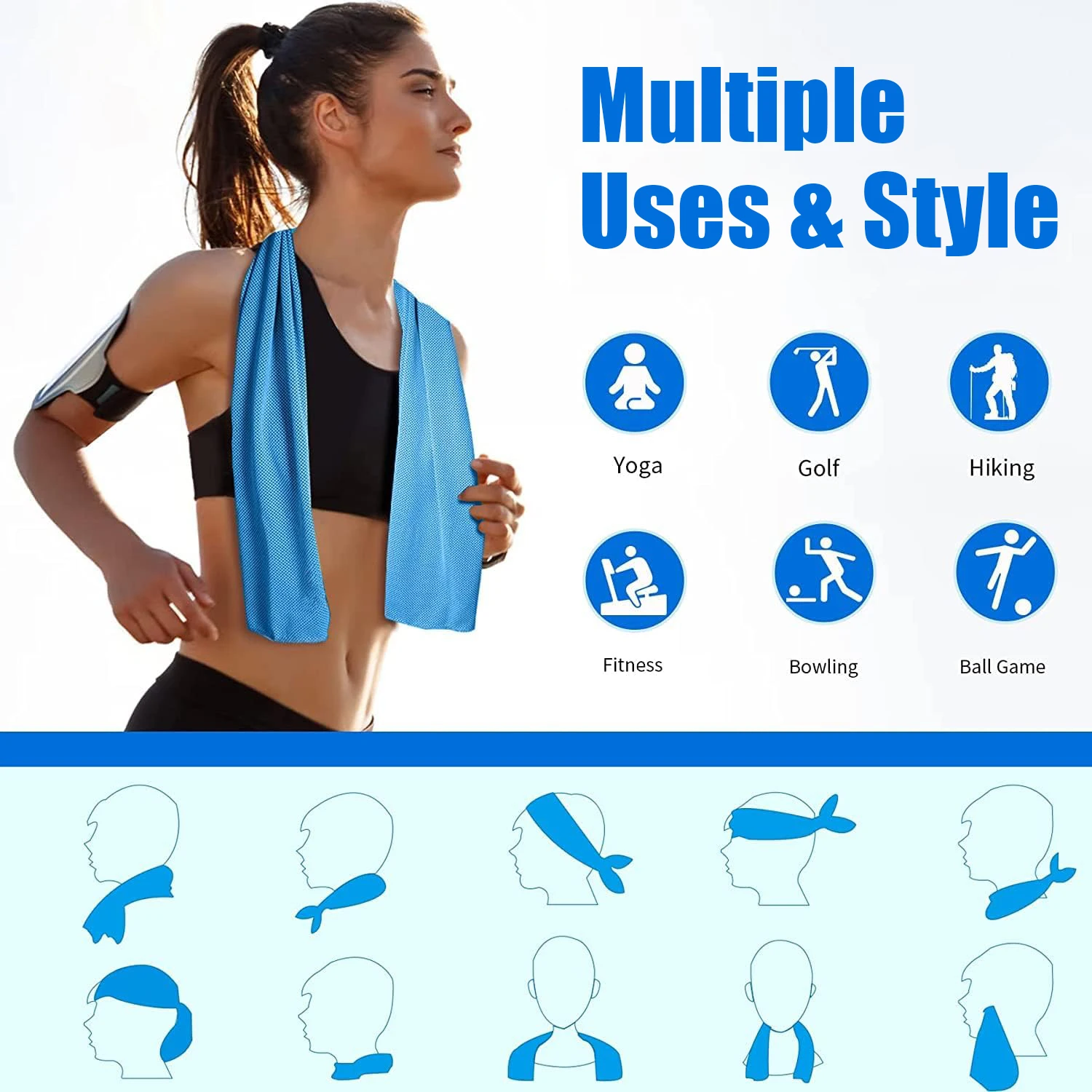 5Pack Cooling Towels, Sweat Towels Cooling Towels for Neck and Face,  Yoga, Camping, Running, Fitness, Workout & More Activities 2