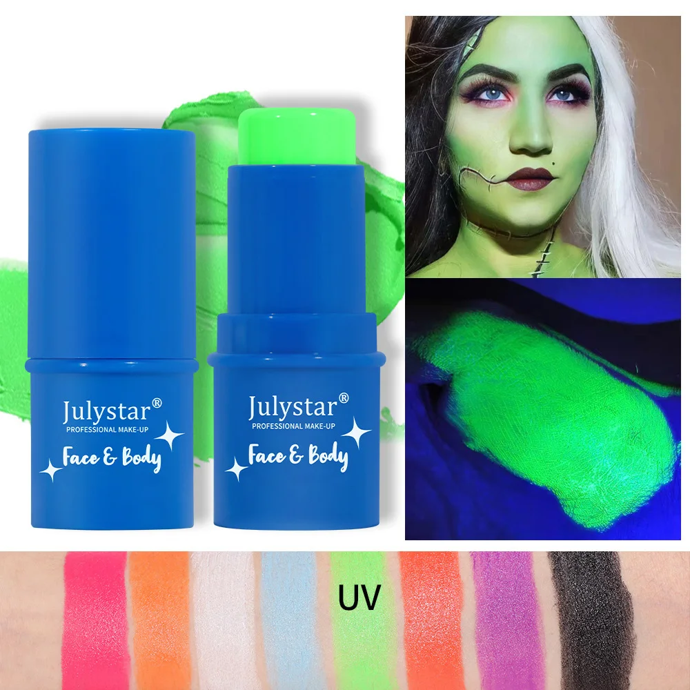 Halloween Face Body Painting Stick Cream Waterproof UV Light Neon Green Purple Pink Black White Paint Cream Party Art Makeup 3