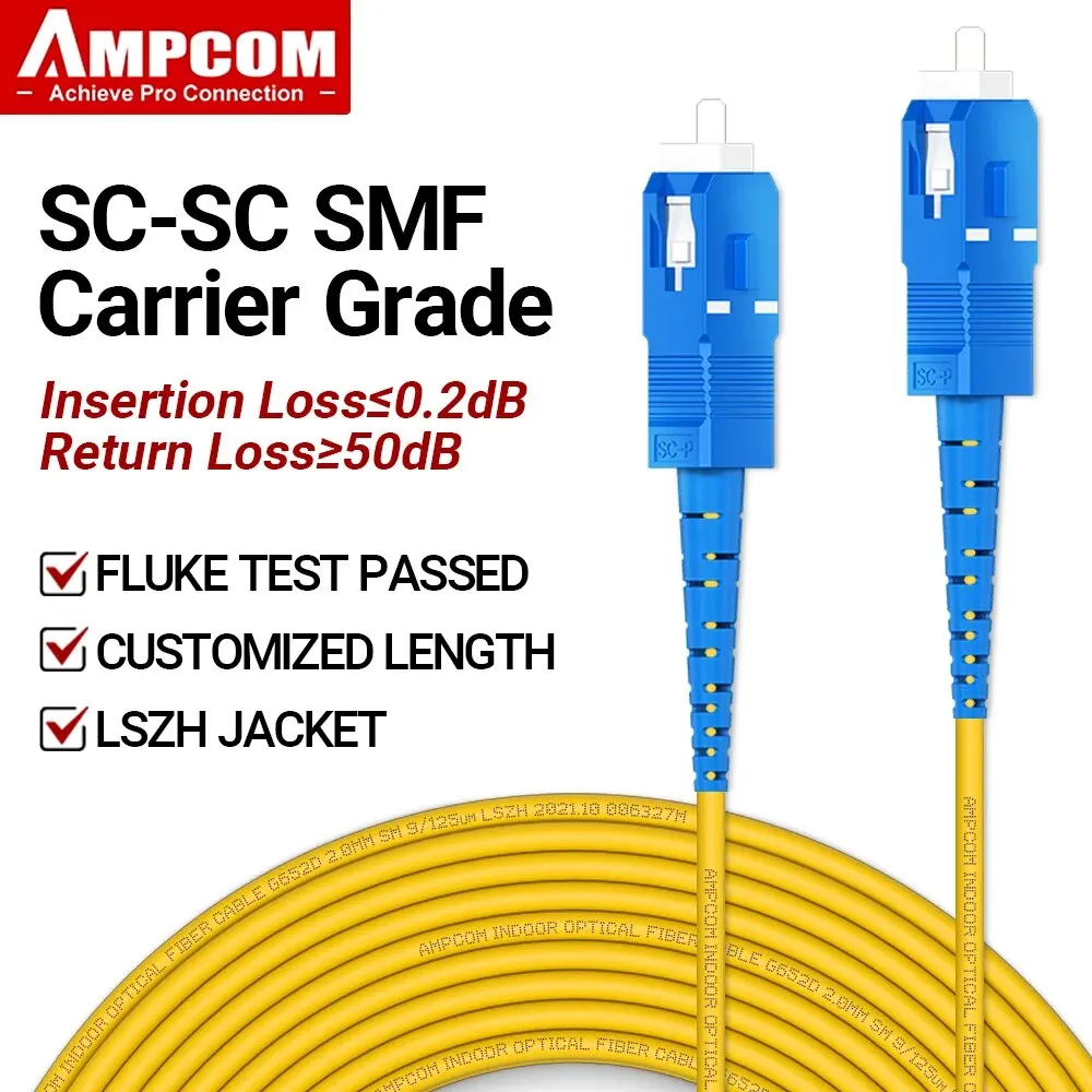 AMPCOM สายแพทช์ไฟเบอร์ออปติก, SC TO SC UPC singlemode Simplex SMF 9/125μm โค้งงอ insensitive LSZH สายไฟเบอร์ออปติก 1