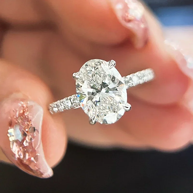 NeeTim 3ct 타원형 컷 Moissanite Lab 다이아몬드 반지 여성용 제안 반지 웨딩 약혼 밴드 쥬얼리