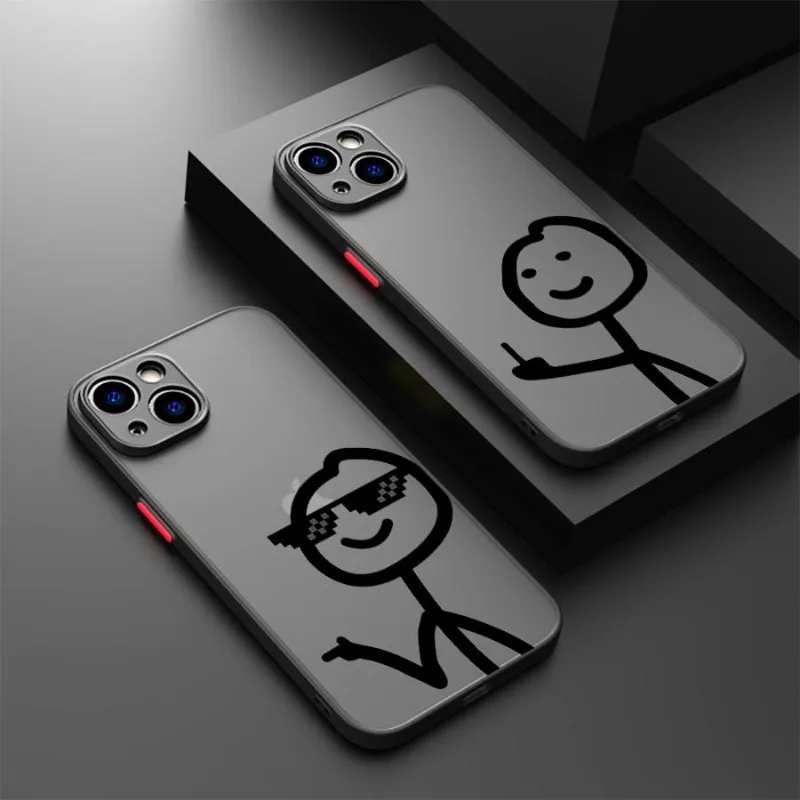 Playful Cartoon Matchman Shockproof Matte Transparent Phone Case