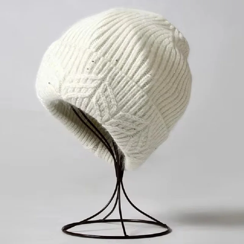 New Rabbit Cashmere Unisex Woman Winter Hat With Lurex Sequin Autumn Beanies Cashmere Woman Warm Wool Skullies Gift 2