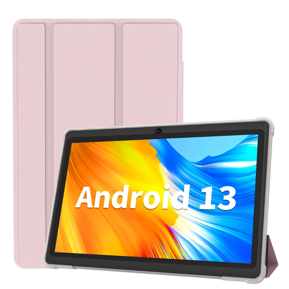 Tablette PC Pritom 7 pouces, Android 13, processeur quadricœur, 4 Go de RAM (2 Go virtuels + 2 Go virtuels), 32 Go de ROM, Wi-Fi, double caméra, USB-C, étui en cuir_voghion.com
