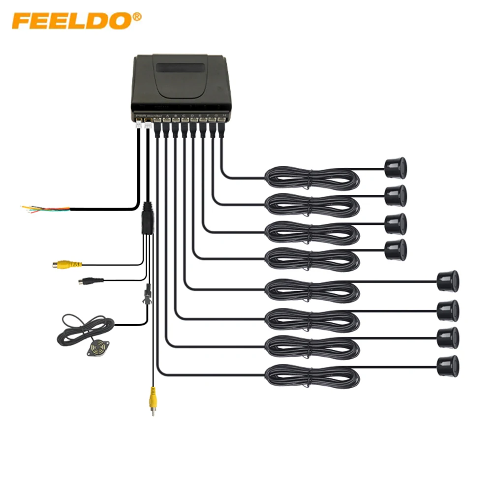 FEELDO 1Set Car 8 Sensors Dual Front/Back Rear View Visual Video Parking Sensor Backup Radar System Kit