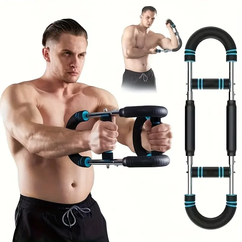 Adjustable 20-40KG Men'S U-Arm Chest Muscle Trainer Detachable Stainless Steel Fitness Tool with Blue Grips for Arm Chest Back