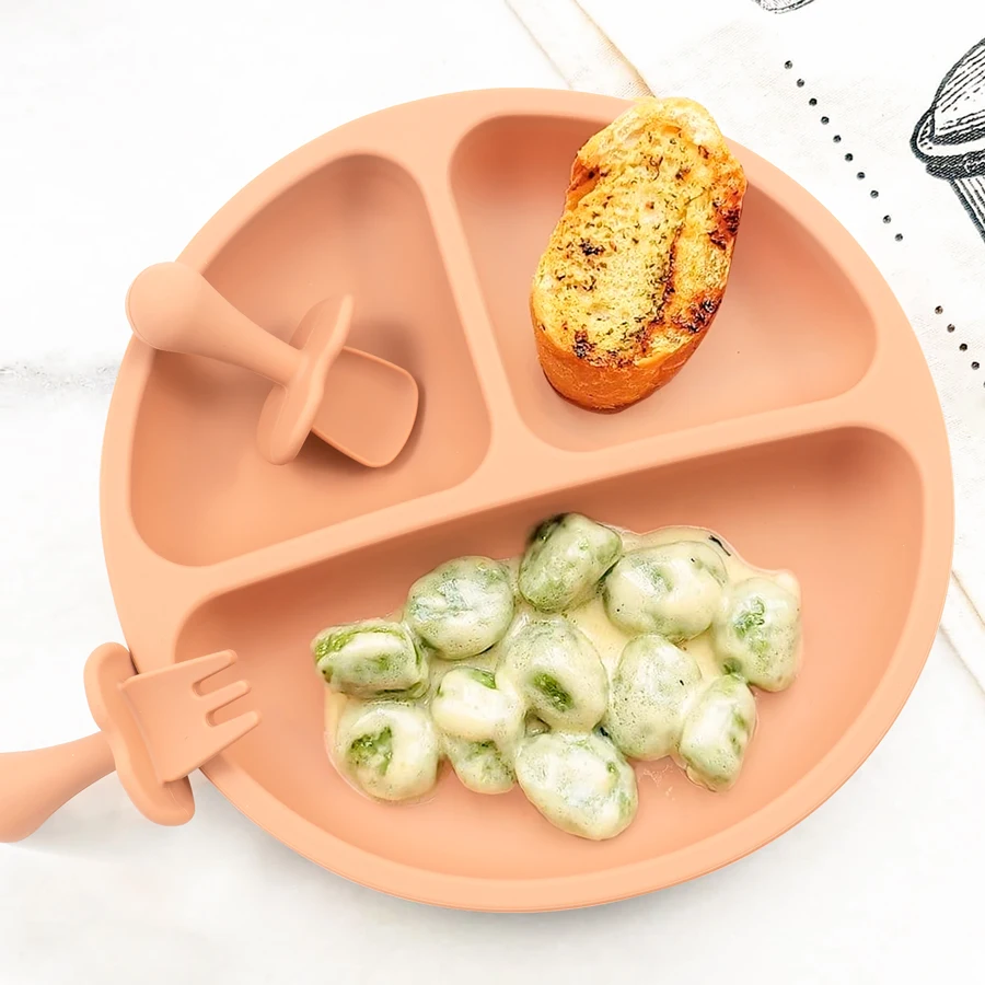3pcs/set BPA Free Newborn Silicone Children's Tableware Waterproof Baby Plate Solid Color Plates Training Fork Spoon Baby Stuff 5