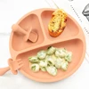 3pcs/set BPA Free Newborn Silicone Children's Tableware Waterproof Baby Plate Solid Color Plates Training Fork Spoon Baby Stuff 5