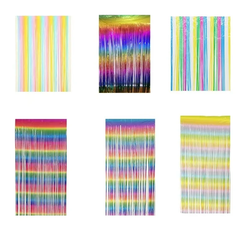1 м x 2 м Макарон Градиент дождь шелковая занавеска кисточка Свадебная вечеринка День рождения Юбилей фон настенное украшение декор для вечеринки