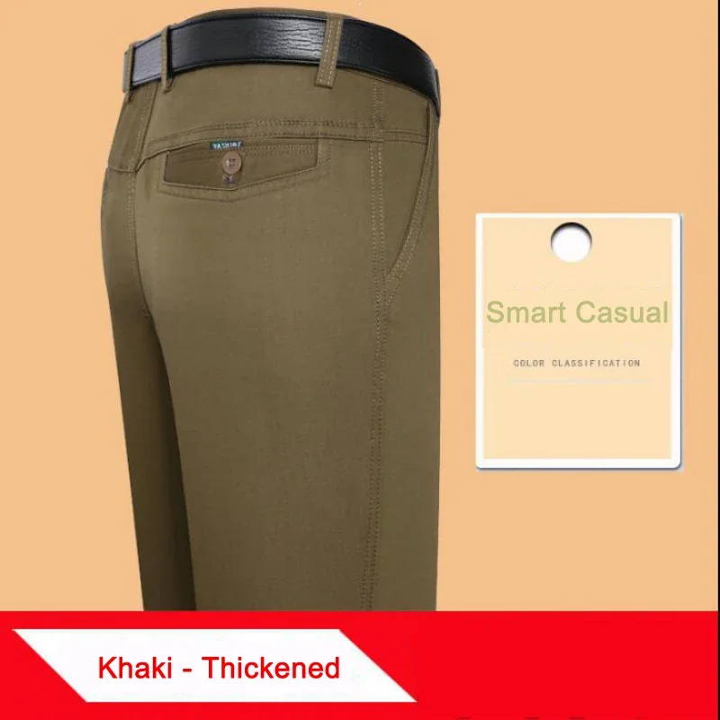 New Arrival 100% Cotton Summer Autumn Men's Casual Pants Fashion Solid Black Beige Gentle Thicken Trousers Brand Smart Suit Pant 4