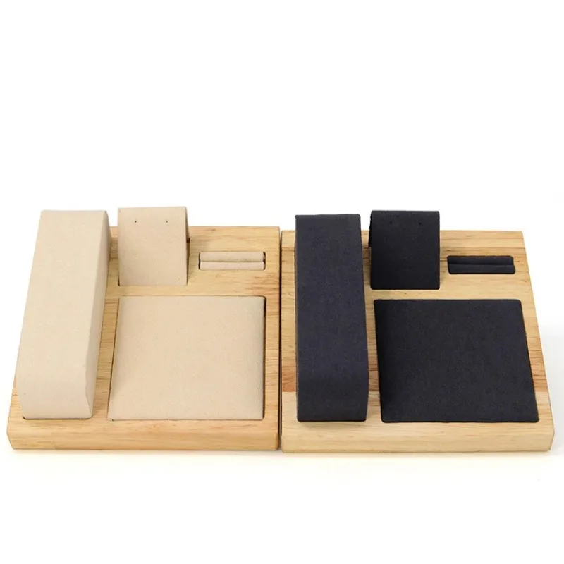 Wooden Set Jewelry Display Stand Tray Platform Earring Ring Necklace Bracelet Watch Jewellery Organizer Multi-Purpose Decorative