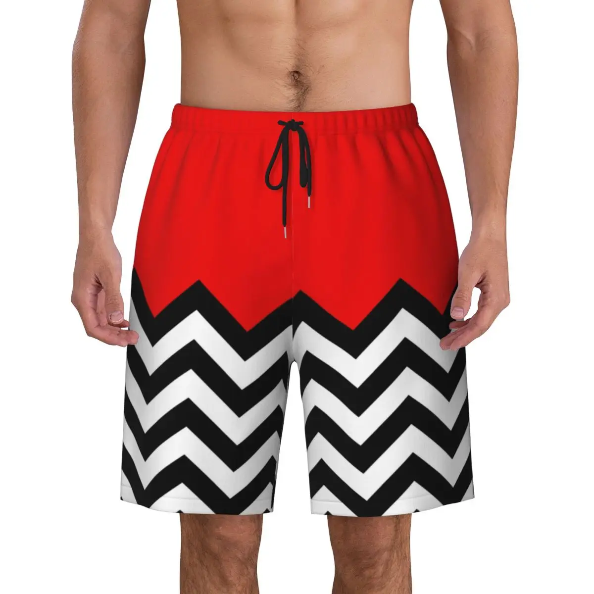 

Custom Modern Twin Peaks Geometric Zigzag Swim Trunks Mens Quick Dry Board Shorts Bohemian Bathing Suits Boardshorts