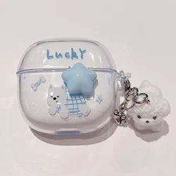 Adorable Clear TPU Earphone Case with Chain Keychain and Cartoon Flower Bear Design - Buds 8 Active (MULTICOLOR)