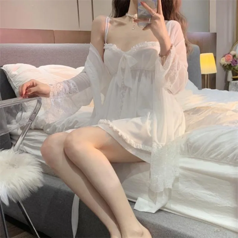 Latest Women sexy pajama mesh halter Nightdress Solid color bow pyjamas Sweet lace nightdress Lacework backless sleepwear dress