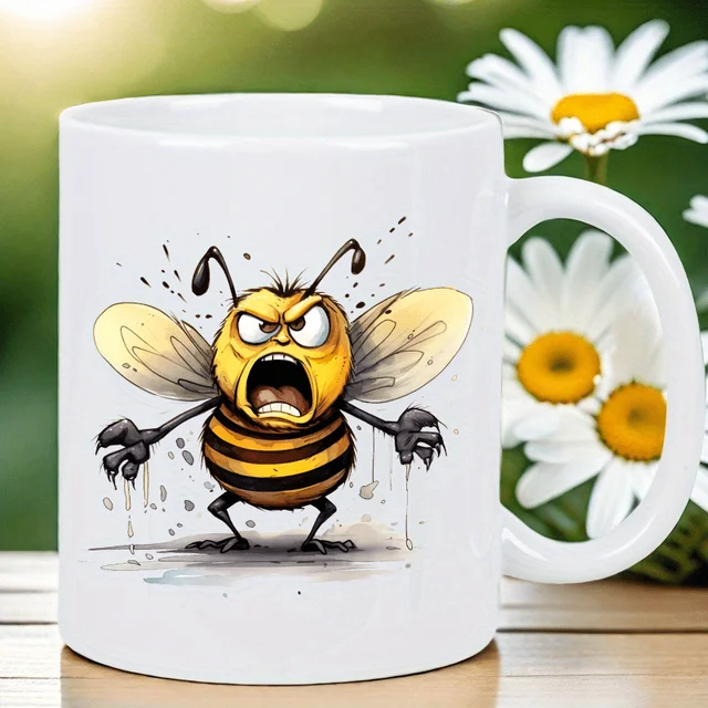 Bee Insulated Ceramic Coffee Mug - Reusable, Hand-Wash Only - Perfect for Coffee Lovers, Men & Women White Mug