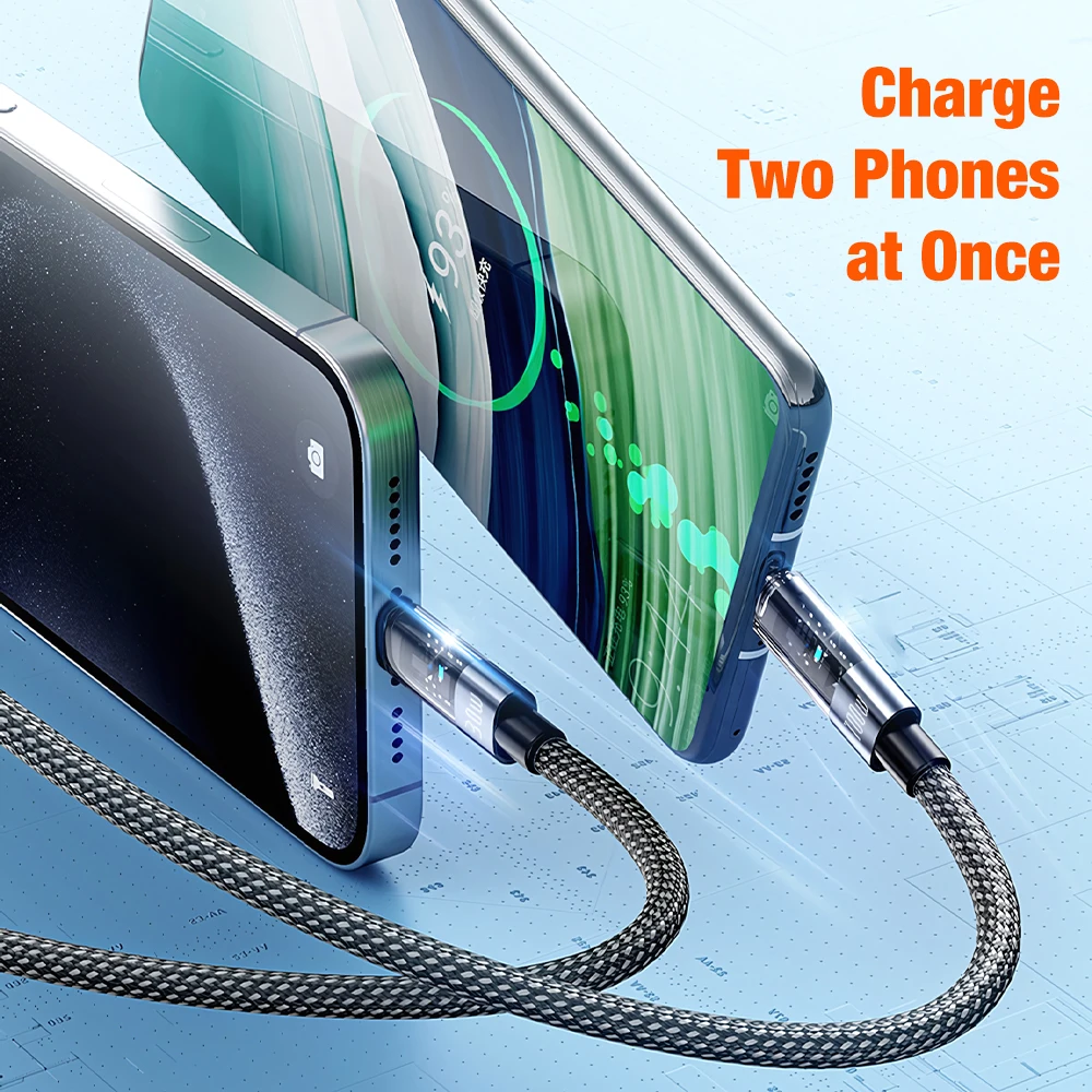 High-Power 2-in-1 100W Fast Charging USB-C to L-Shaped Type-C Cable, 1.2m