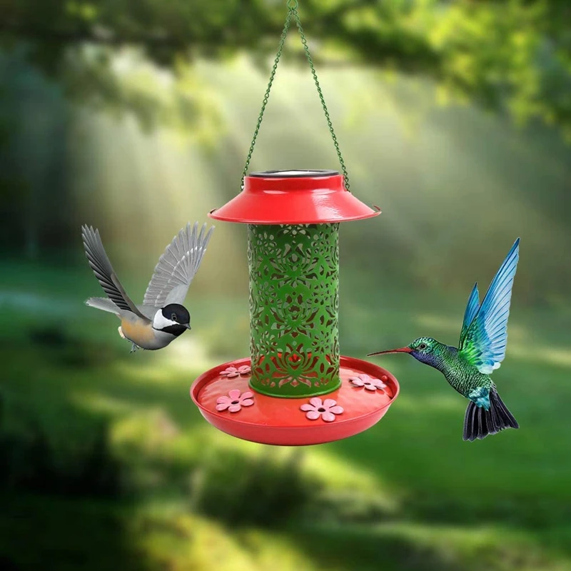 Solar Wild Bird Feeder, Hanging Bird Feeders With Light For Garden Backyard Decoration, 5 Feeding Stations