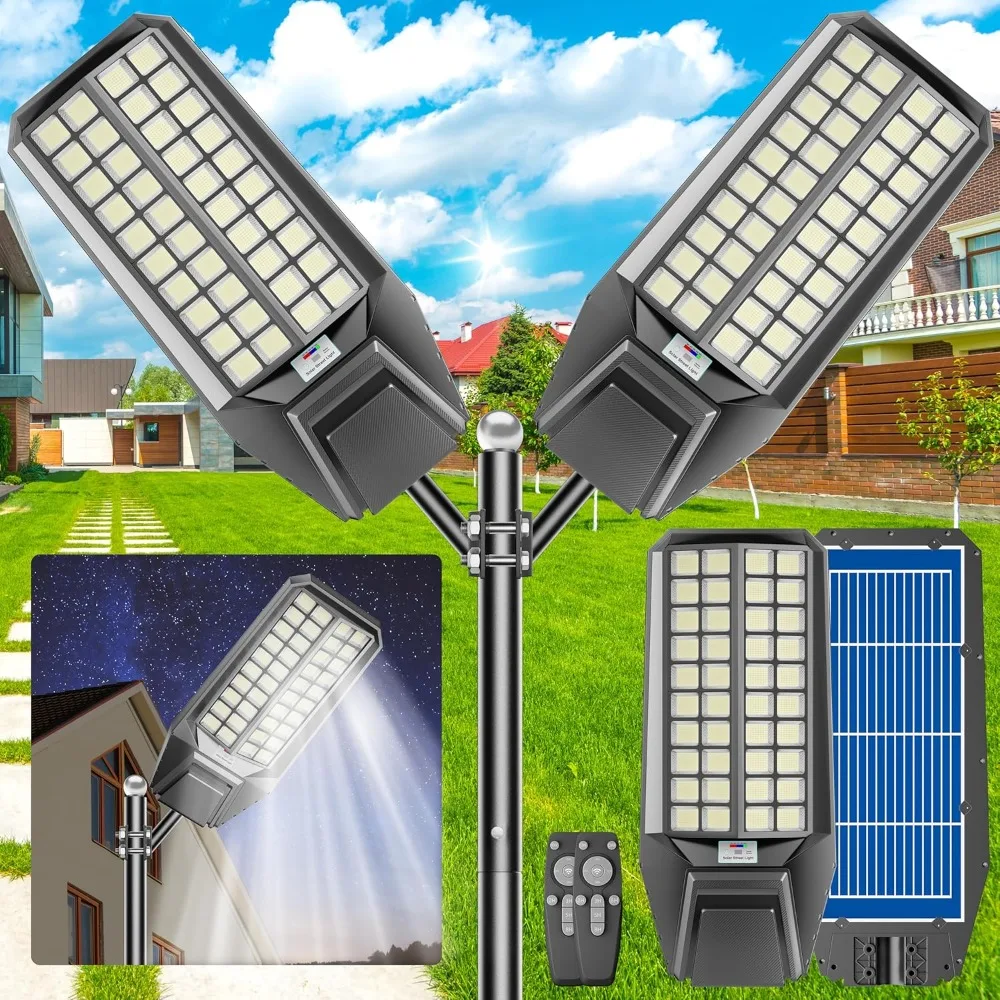2-pack 8000w solar street light - 600000 lumens, dusk-to-dawn, waterproof, ideal for commercial & outdoor parking lots - energy- 1