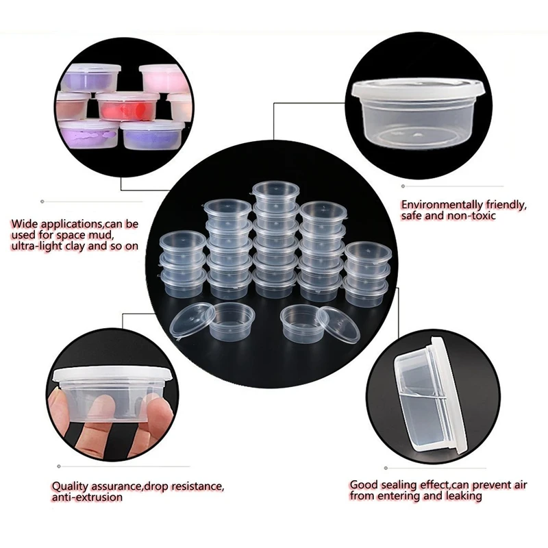 Slime Storage Container Reusable Plastic Storage Jars with Lids for Glue/Water/Cosmetic/Plasticine, 24 pcs
