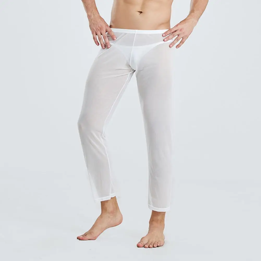 

Regular Fit Men Pants Soft Breathable Men's Ice Silk Pajama Pants Comfortable Mid Waist Bottoming Trousers for Homewear