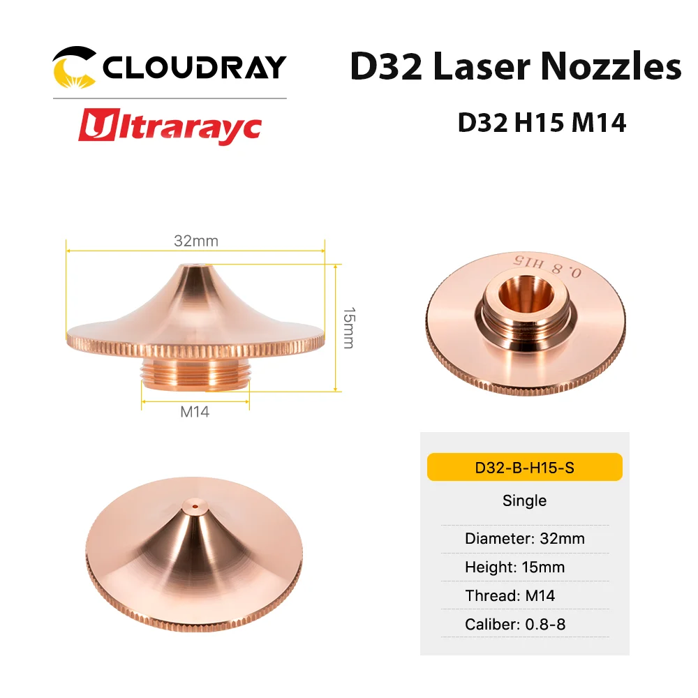 

Ultrarayc D32 Laser Nozzle Single Double Chrome Plated D32 H15 M14 Caliber 0.8mm-8.0mm for Raytools Fiber Laser Cutting Head