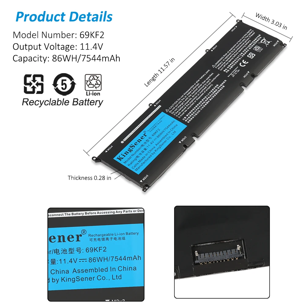 Bateria para Dell Xps 15 9500 9510 9520 9530 Precisão 5550 5560 G15 5510 5511 5520 5515 5521 g7 15 7500 P91f P87f 86wh 69kf2 - Imagem 5