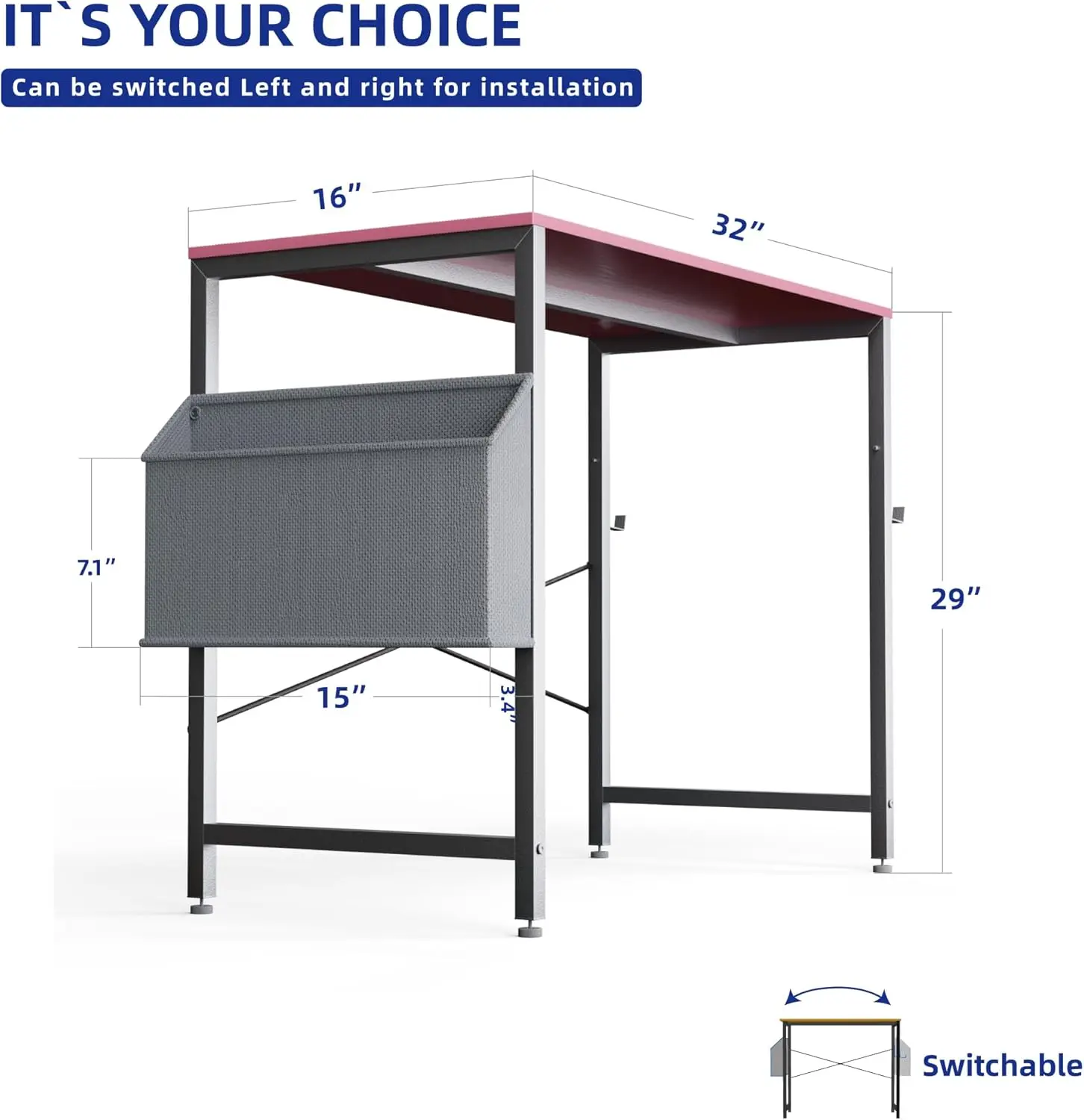 32 Inch Computer Desk for Small Spaces with Storage Bag, Home Office Work Desk with Headphone Hook, Small Office Desk 2