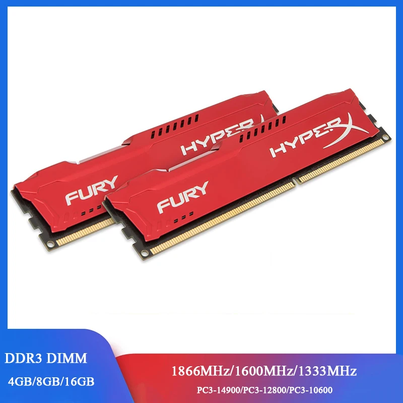 Memória Ram Hyperx Fury Desktop Ddr3 8gb 4gb 1866mhz 1600mhz 1333mhz 240pins Dimm 1.35v 1.5v Pc312800 14900