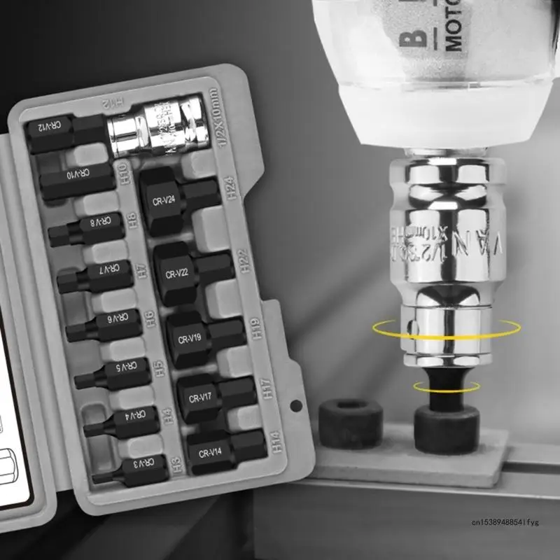 다용도 14Pcs 육각 비트 임팩트 소켓 세트 (12.5mm) 래칫 렌치 전동 공구 3mm.4mm.5mm.6mm.7mm에 적합