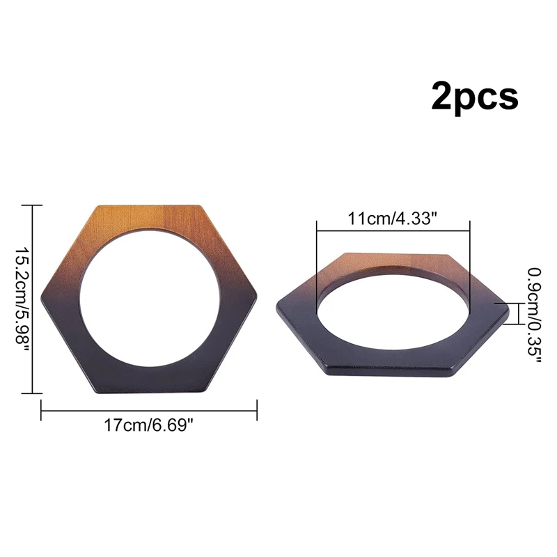 A85Q-2Pcs Wooden Purse Handle Hexagon Shaped Wooden Bag Handles Handbag Handles Replacement DIY Handmade Macrame Bag Handle