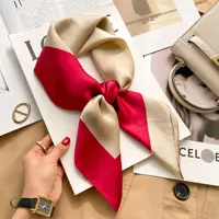 Luxury 2024 Plaid Print Square Silk Scarf for Women Hijab Hair Bands 70cm Neckerchief Female Satin Shawl Ribbon Headband 3