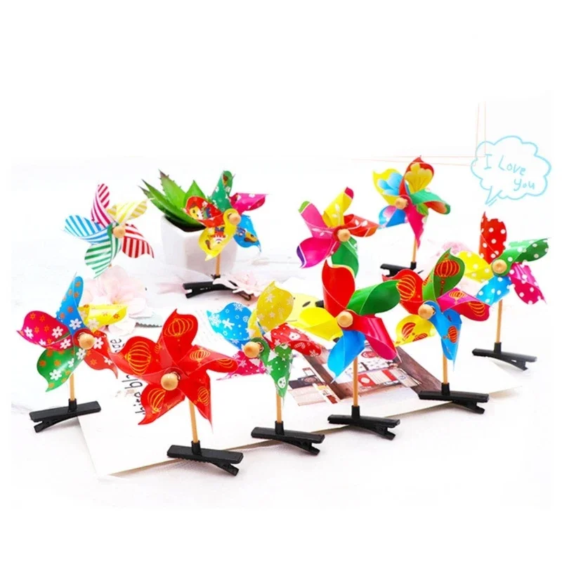 24pcs 바람개비 헤어 클립 유행 헤어 바레트 풍차 머리핀 편안한 헤어 클램프 무대 공연 머리 장식